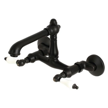 KINGSTON Kingston KS7220PL 6 in. English Country Adjustable Center Wall Mount Kitchen Faucet; Matte Black - 8.75 x 2.75 x 5.06 in. KS7220PL